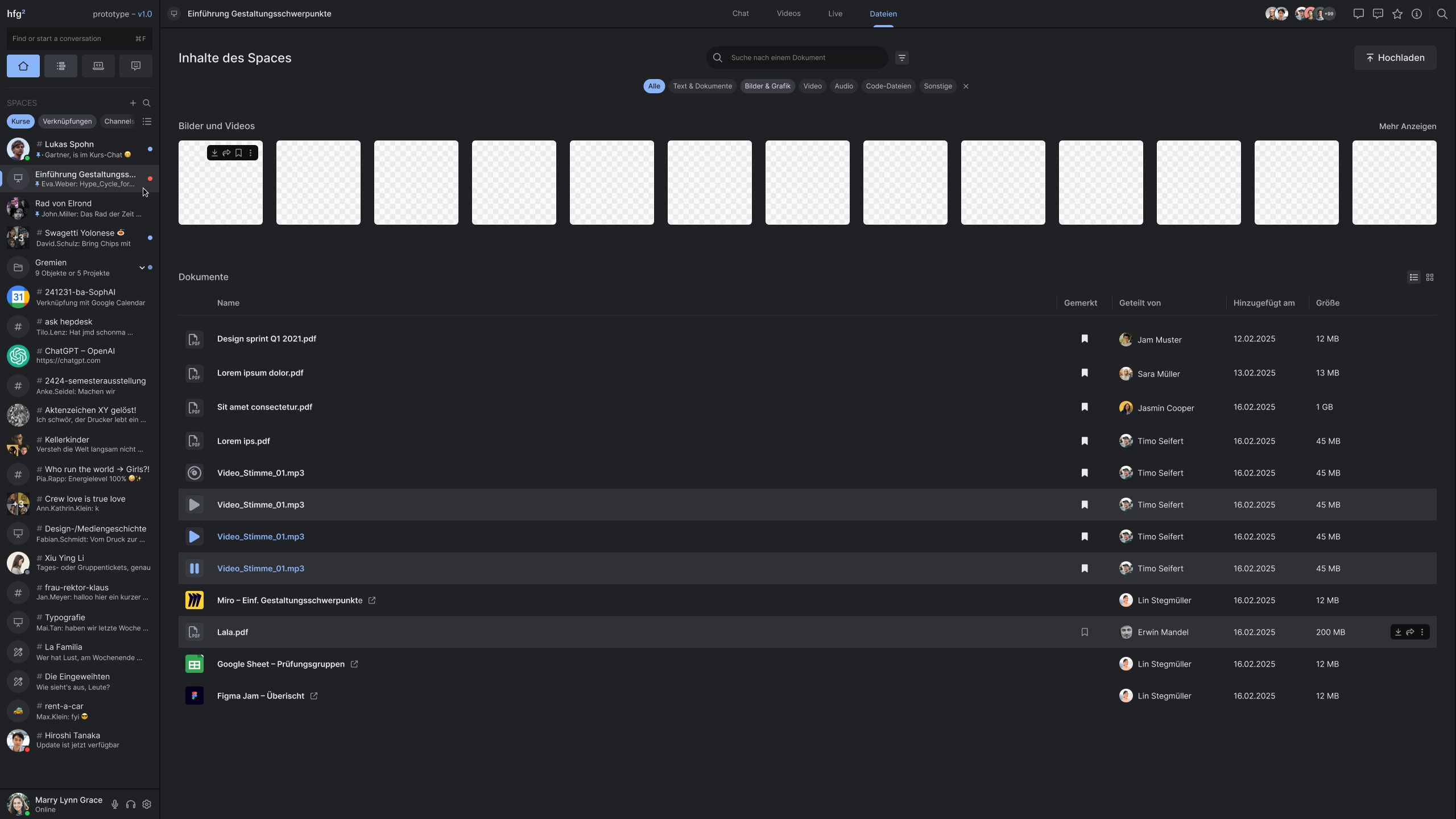 Listenansicht der Dateien